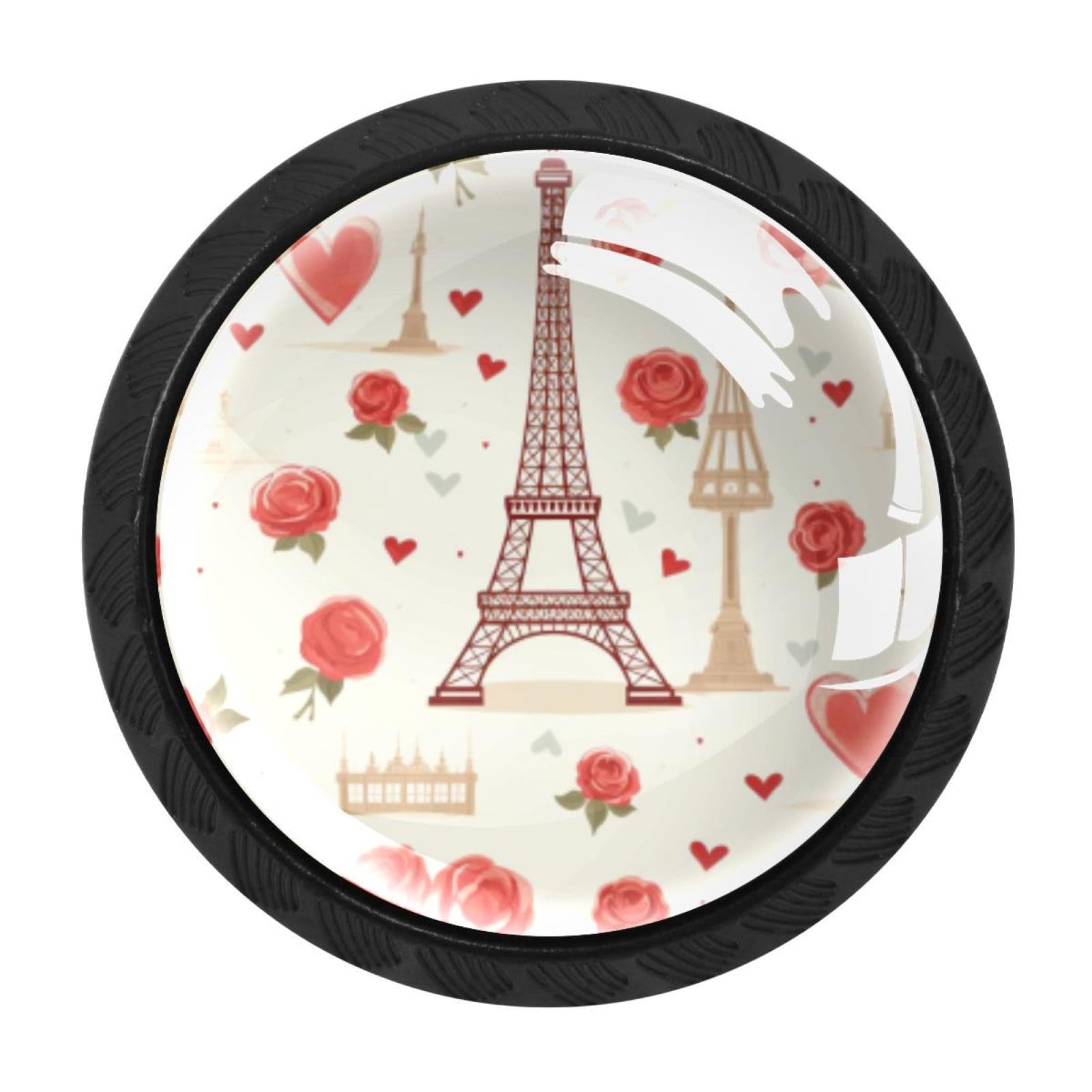 Chenzzzz Multicolored 03 4 Pieces Kitchen Cabinet Drawer Dresser Door Knobs Pulls Handles, Eiffel Tower Valentine's Day