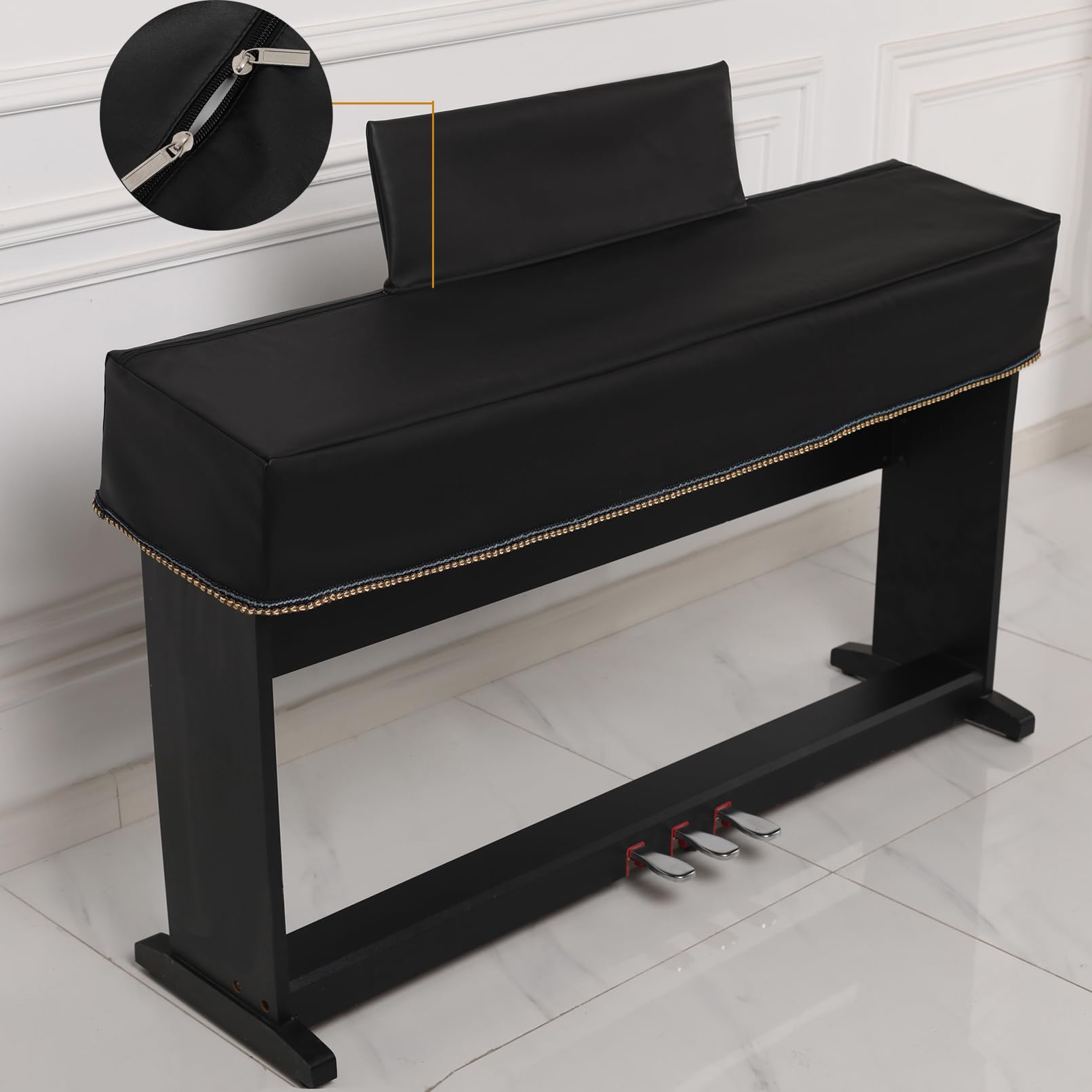 Cutfouwe Staubschutz für Klaviertastatur 88-Tasten Klavier Abdeckung E-Piano Tastaturabdeckung Tuch mit Notenständerabdeckung,133 x 30x 17 cm,Schwarz