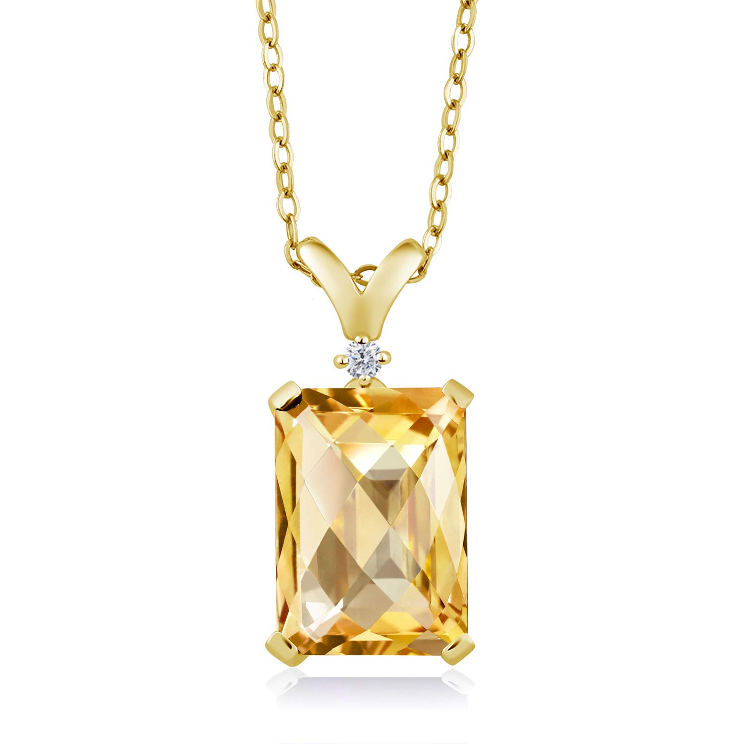 Gem Stone King 5-10 Cttw Gemstone Birthstone and White Diamond Pendant Necklace for Women | 18K Yellow Gold Plated Silver | Emerald Cut 14X10MM with 1MM Round Accent | 18 Inch Chain
