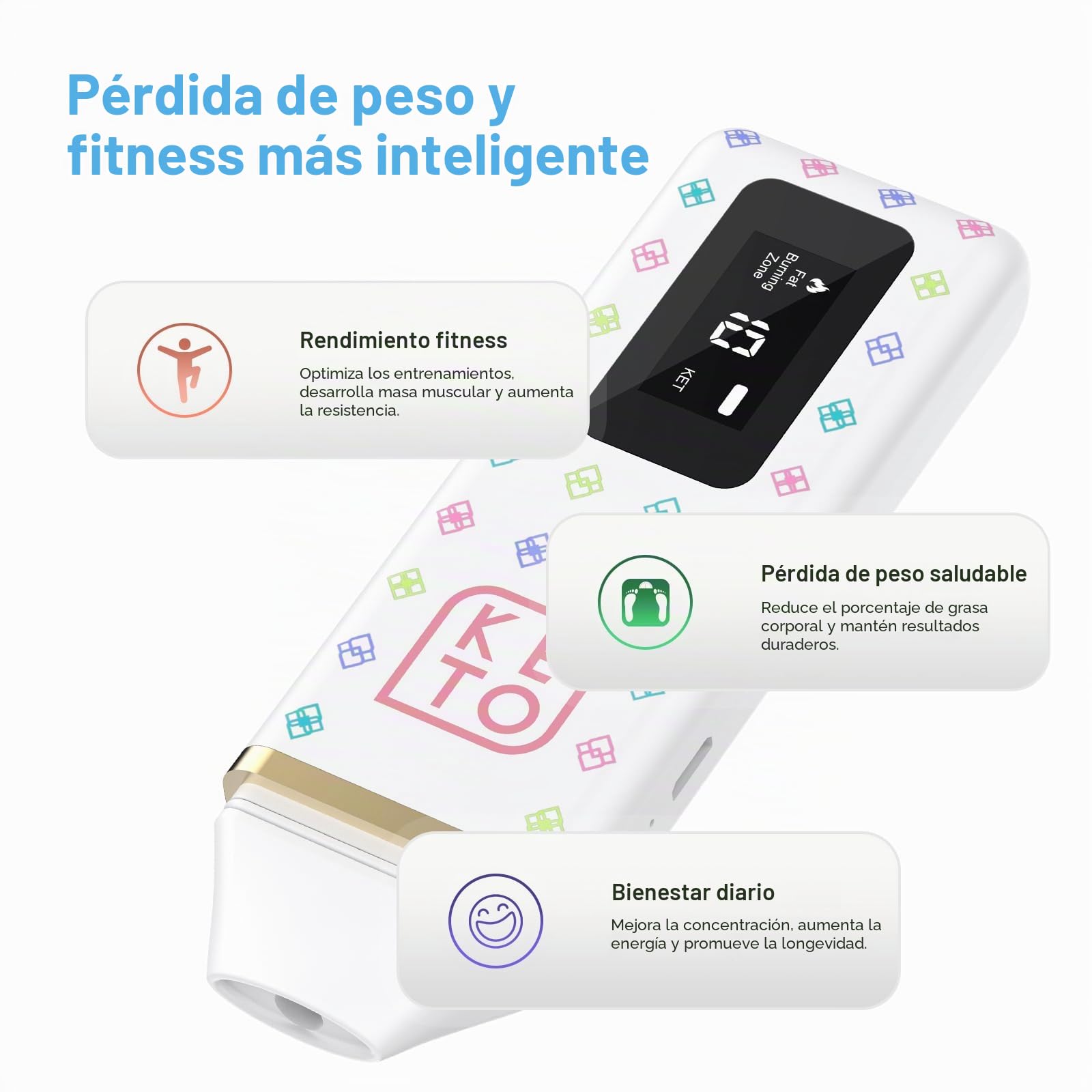 Medidor de aliento de cetona de última generación con memoria de 64 lecturas, analizador de cetonas recargable para rastrear tendencias de cetosis, probador de aliento de acetona portátil para dietas
