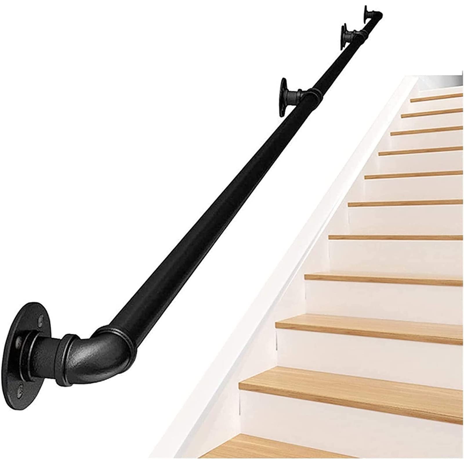 Main courante d'escalier en métal robuste et durable avec supports muraux renforcés
