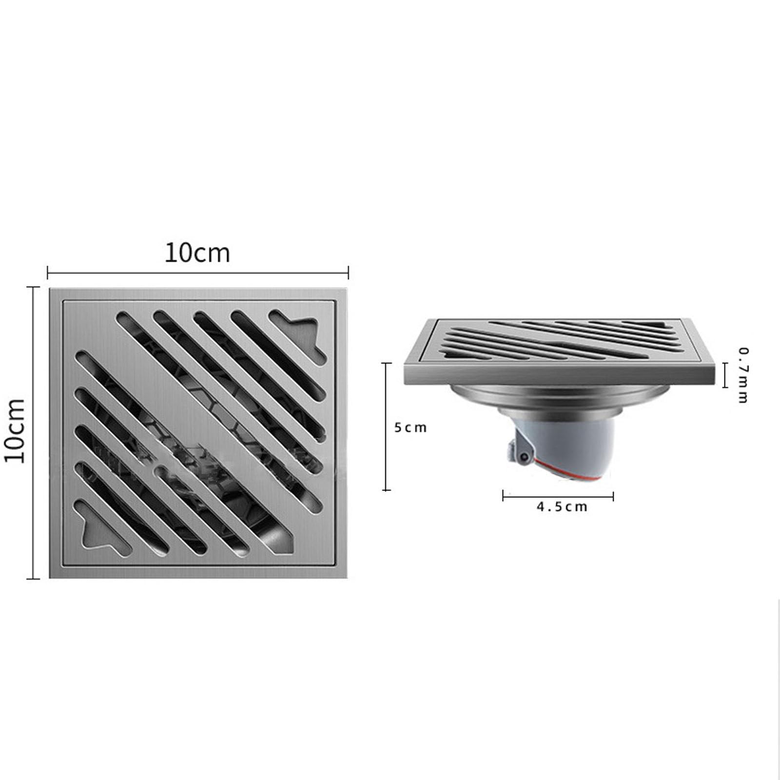 Drenaje De Piso Gris, Desagüe del Piso con Rejilla Y Filtrar, Anti-Olor Piso Desagüe Rejilla Residuos Filtro para Pelos, para Baño, Inodoro, Lavandería, Etc. Acero Inoxidable, 10 * 10 Cm