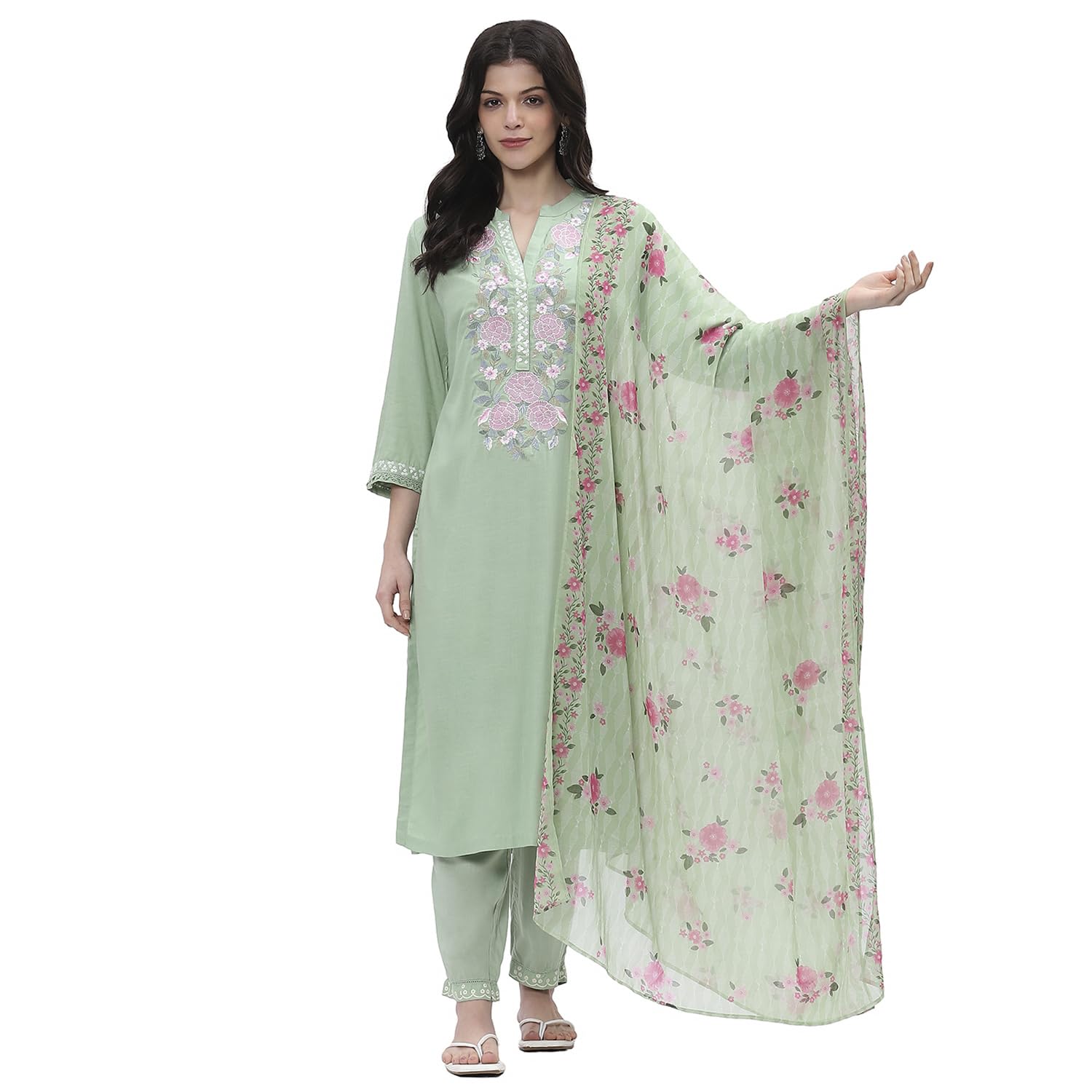 rangriti Women Sage Green Polyester Dupatta_FREE SIZE-picture-10