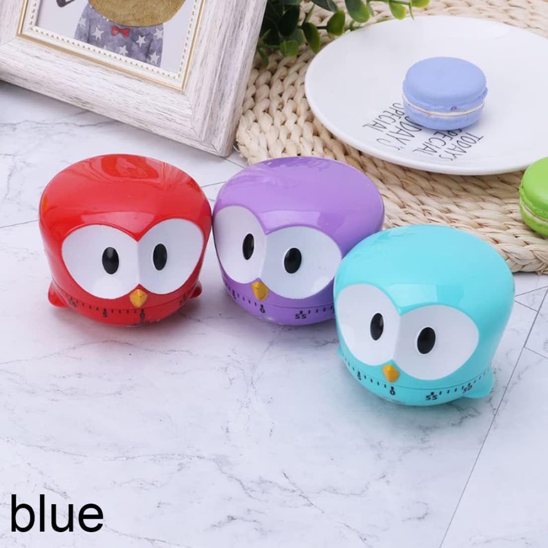 1PC Cute Cartoon Owl Timers Mini 60 Minutes Mechanical Kitchen Cooking Timer Clock Loud Alarm Counters Manual Kitchen Timer (Blue) image 3