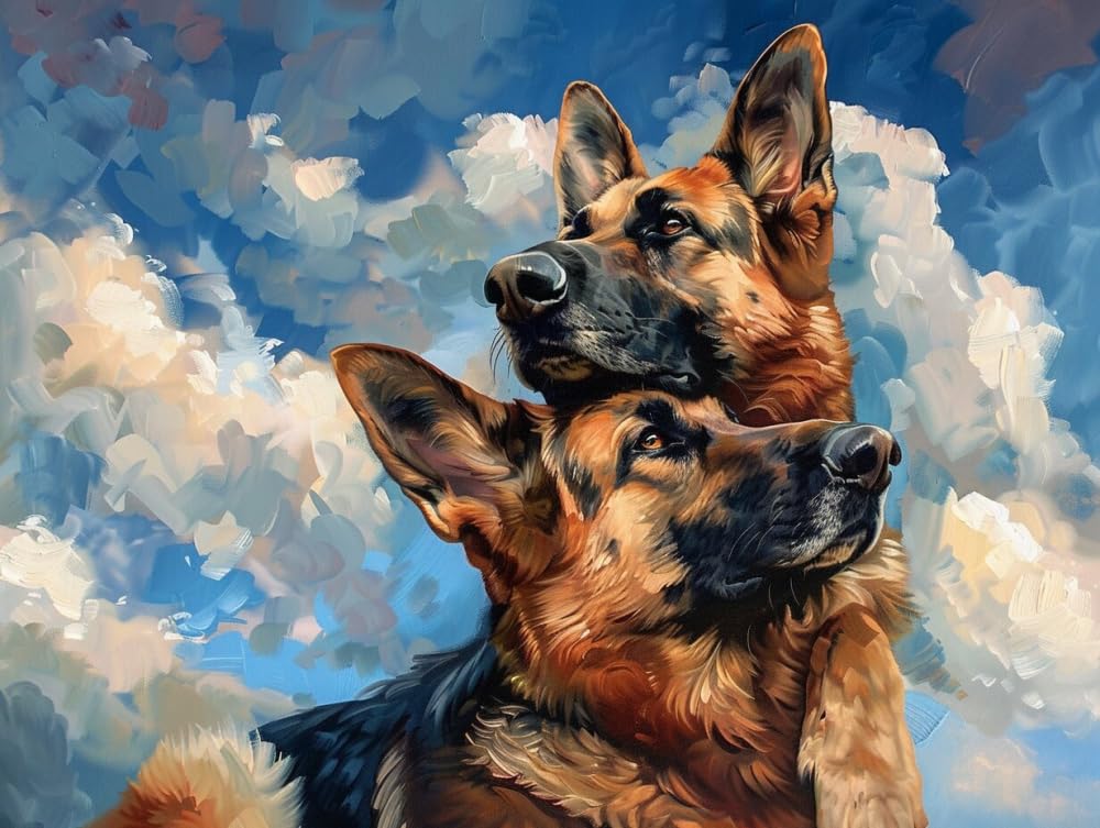 RKFLGEW 14CT Cross Stitch Kits for Adults German Shepherd Animal Stamped Cross Stitch Kit Dog Oil Painting Cross Stitch Kits Embroidery Starter Kits for Beginners DIY Home Decoration 40x50cm