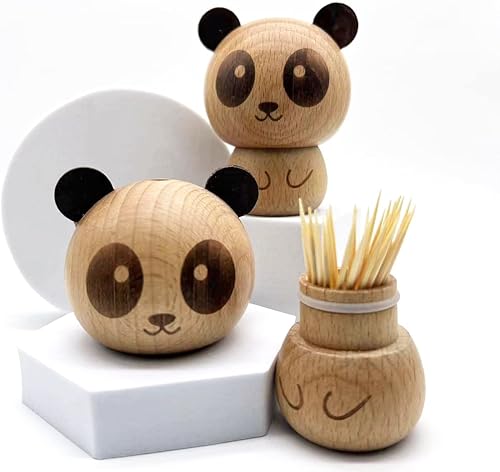 Soporte para palillos de dientes, dispensador de madera para palillos de dientes de panda, para el hogar, cocina, restaurante, divertida decoración