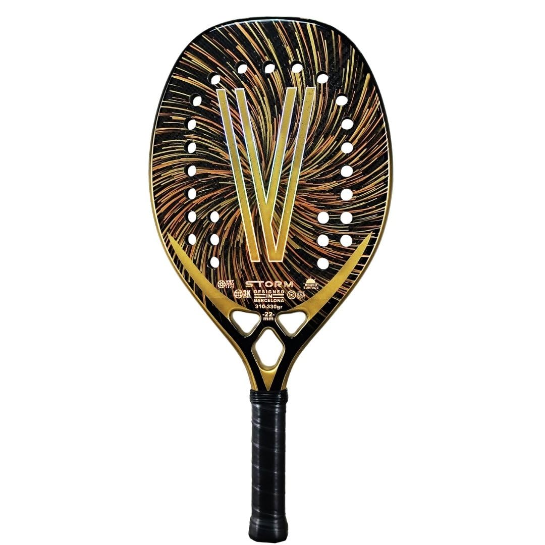 VIRUS Storm Raqueta Beach Tennis Profesional – Carbono 3K, Black EVA Soft, Balance Medio, Potencia y Precisión, Incluye Funda