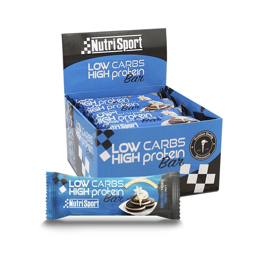 NUTRISPORT – Barritas Proteína Low Carbs | Suplementos Deportivos | Proteínas para masa muscular con Fibra | Energy Protein Bar | Recuperador Muscular | SaborCookies & Cream| 16 unidades de 60 gramos