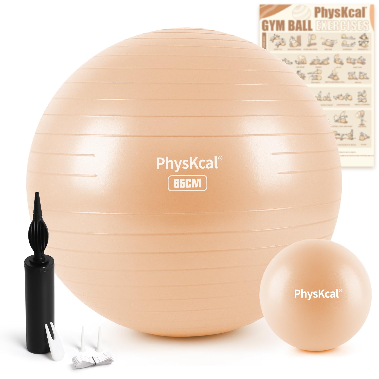 PhysKcal Ballon de Pilates 55-85cm Anti-dérapant Yoga Ball Swiss Ball avec Pompe