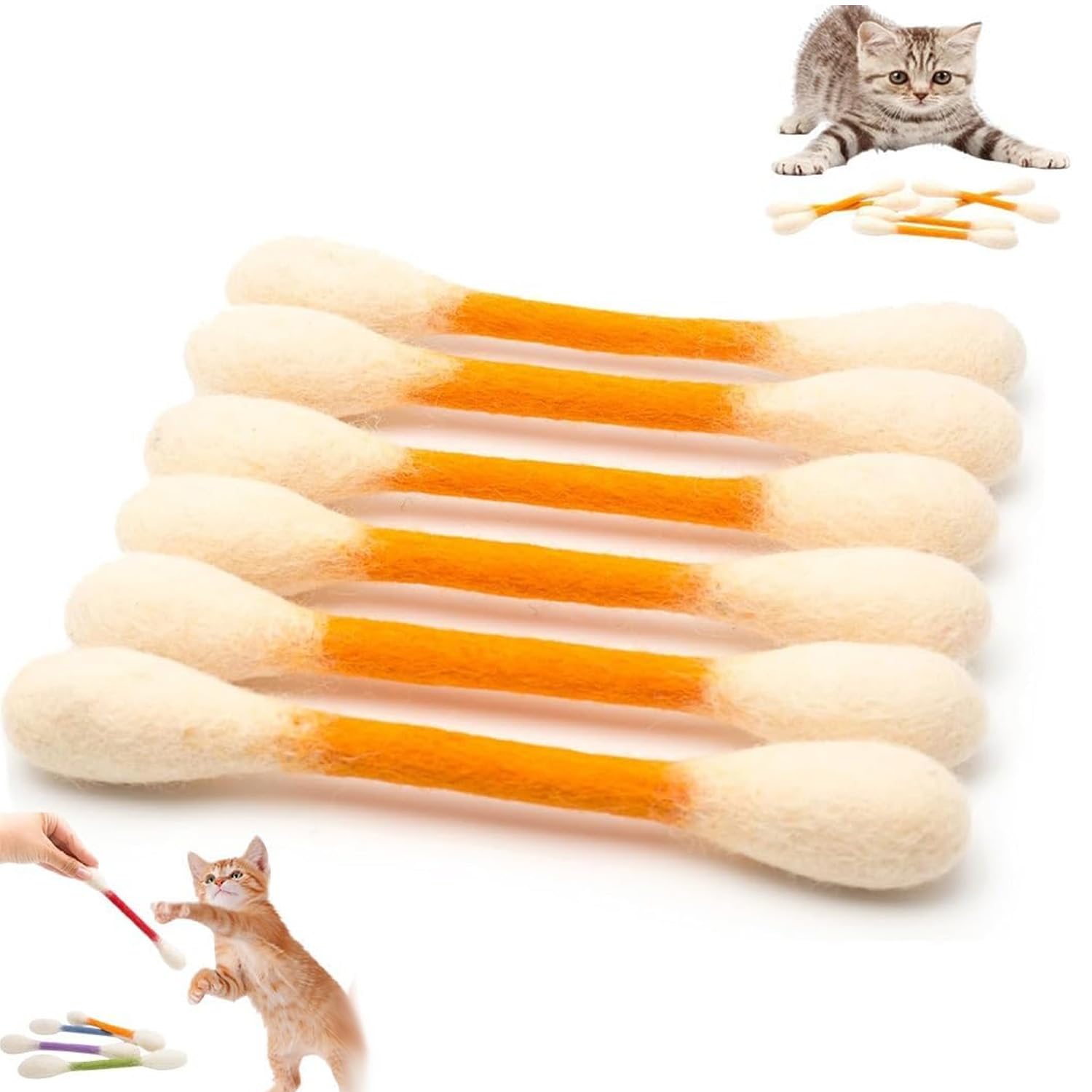 6 Pack Cotton Swabs Cat Toys with Catnip, Giant Kitten Chew Sticks, Durable Dental Teething Ropes, Interactive Cat Kicker Toy for Teeth Cleaning, for Kitty Lovers Gift