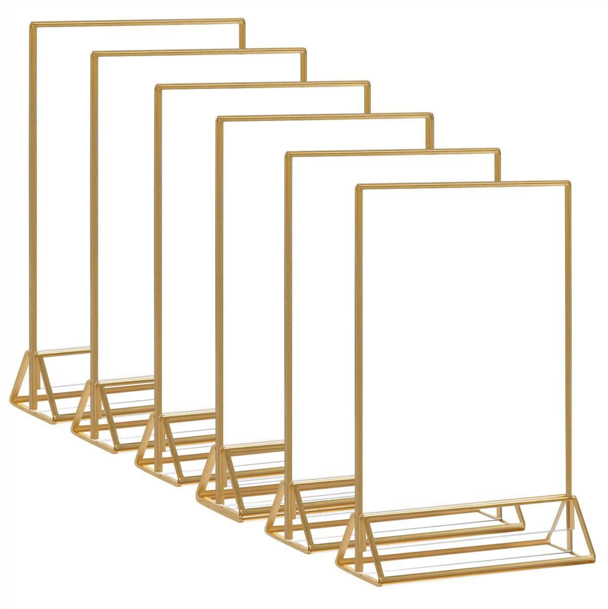 MYUYEE Place Cards,Acrylic Sign Holder 8.5X11 Inches, 6Pcs Gold Table Number Holders For Weddings, Gold Acrylic Menu Display Stand Photo Frames Sign Holders