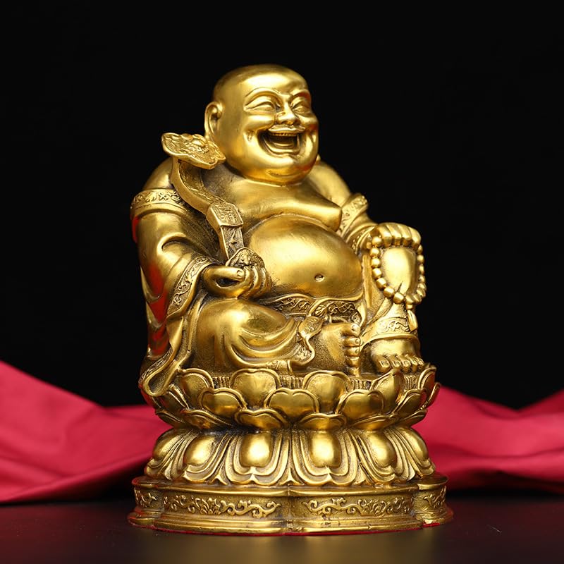 Posąg Buddy Do Medytacji Wewnątrz Dekoracja Mosiądz Posąg Buddy Maitreya Lotos Uśmiechnięty Budda Rzemiosło Ozdoby Dekoracja Domu Statua Medytująca Statua Buddy Rzeźba (M)