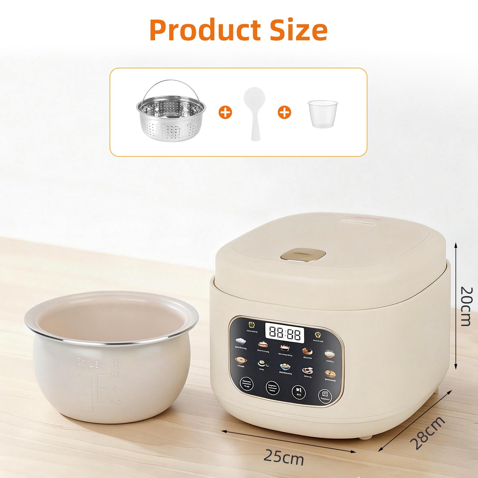 Arrocera eléctrica 3L, Bajo azúcar 10 funciones, Cocción vapor | Olla arrocera multifunción para 3-5 personas con bajo azúcar, vapor, recipiente antiadherente y cesta inox sin BPA