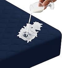 Ystyle Quilted Mattress Protector 90 x 200 cm – Height up to 30 cm with Elastic All Around – Breathable Hygienic Mattress Cover Anti-Dust Mite and Washable, Navy