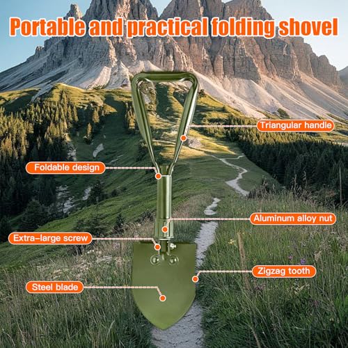 Camping Shovel, 18.5'' Digging Shovel Portable Ergonomic High Carbon Steel Folding Shovel for All Occasions Outdoor Camping Hiking Garden (Green/Silver) - Image 3