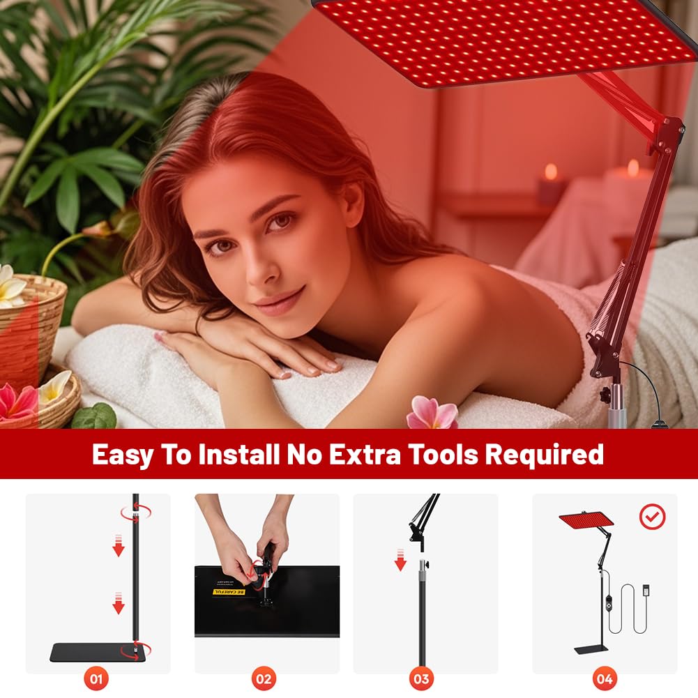 Lámpara de luz roja para cuerpo y cara, lámpara de infrarrojos con 200 LED y 5 niveles de brillo, longitud de onda tri (660 nm 850 nm 940 nm) con soporte ajustable y gafas de protección, alivia la