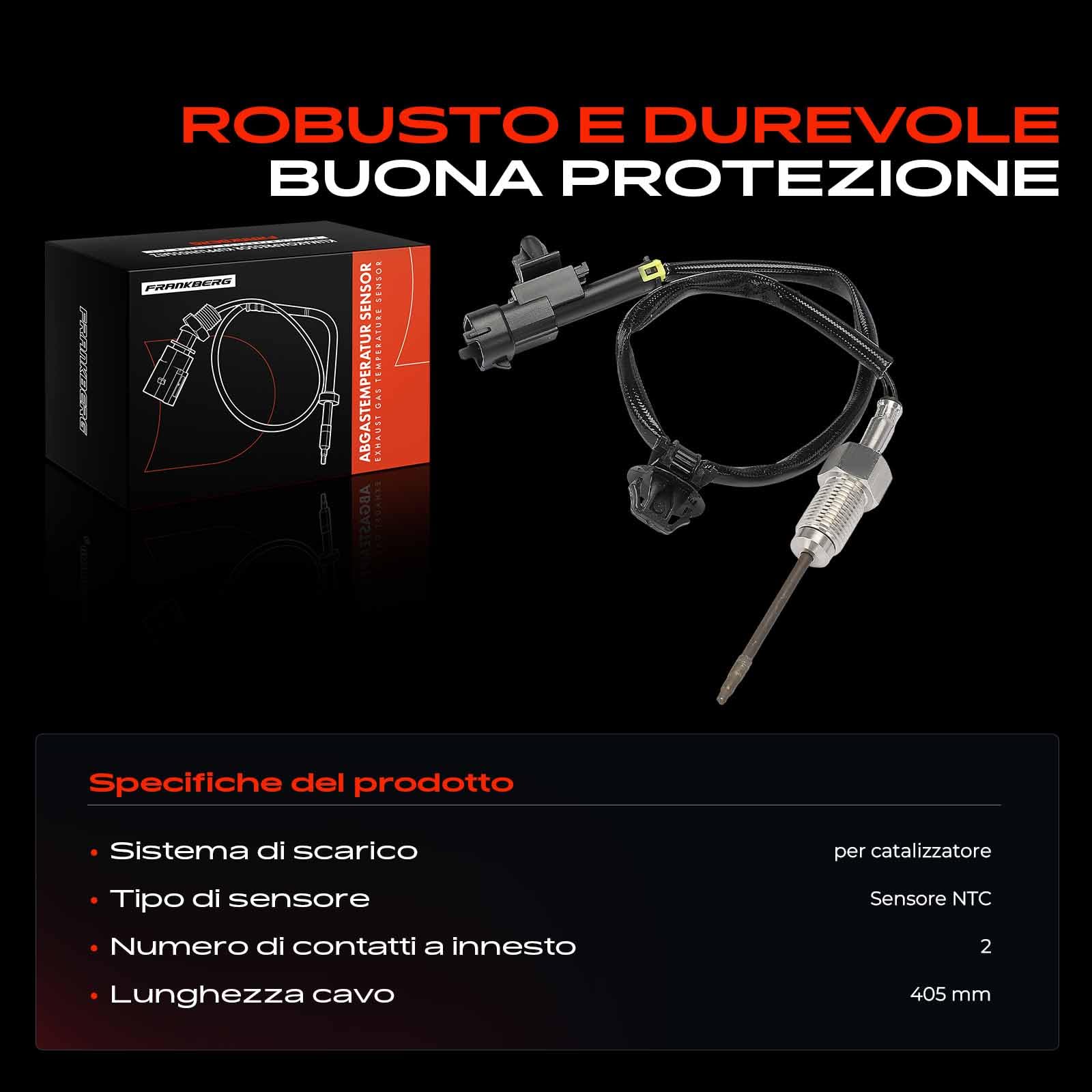 Frankberg Sensore temperatura gas di scarico Sensore gas di scarico 2-Poli Compatibile con i30 FD i30 Station Wagon GD Cee'D Sportswagon JD Carens IV iX20 JC Replace# 392212A860