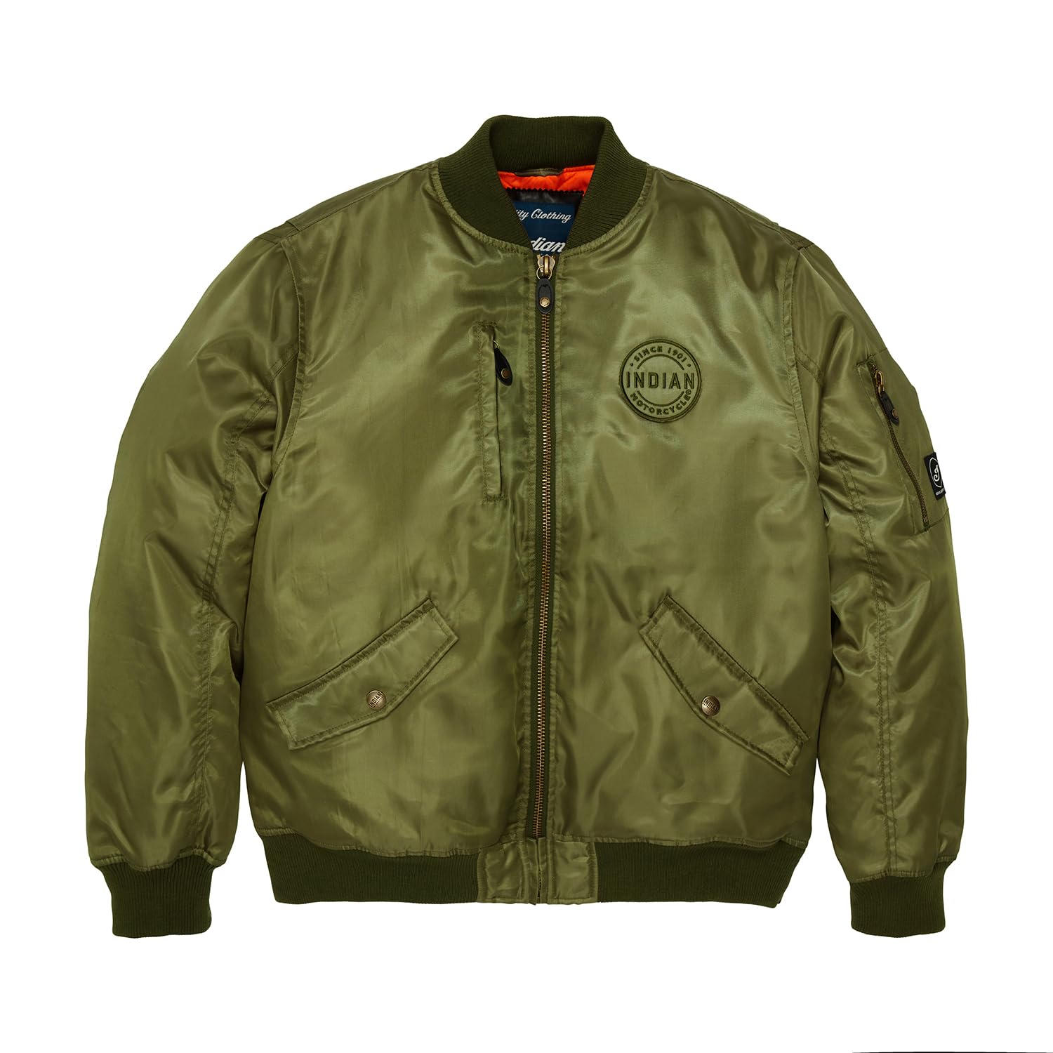 Indian MotorcycleMen's Rockford Bomber Jacket, Green, Zip Up Jacket,  Embroidered Patch, Casual Lightweight Jacket 2864646