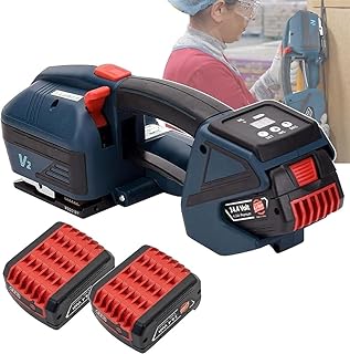 Electric Strapping Machine 2×4000mah Battery Powered Strapping Tool, V2 Automatic Banding Tool, Portable Strap Banding Machine for 1/2-5/8in PP/PET