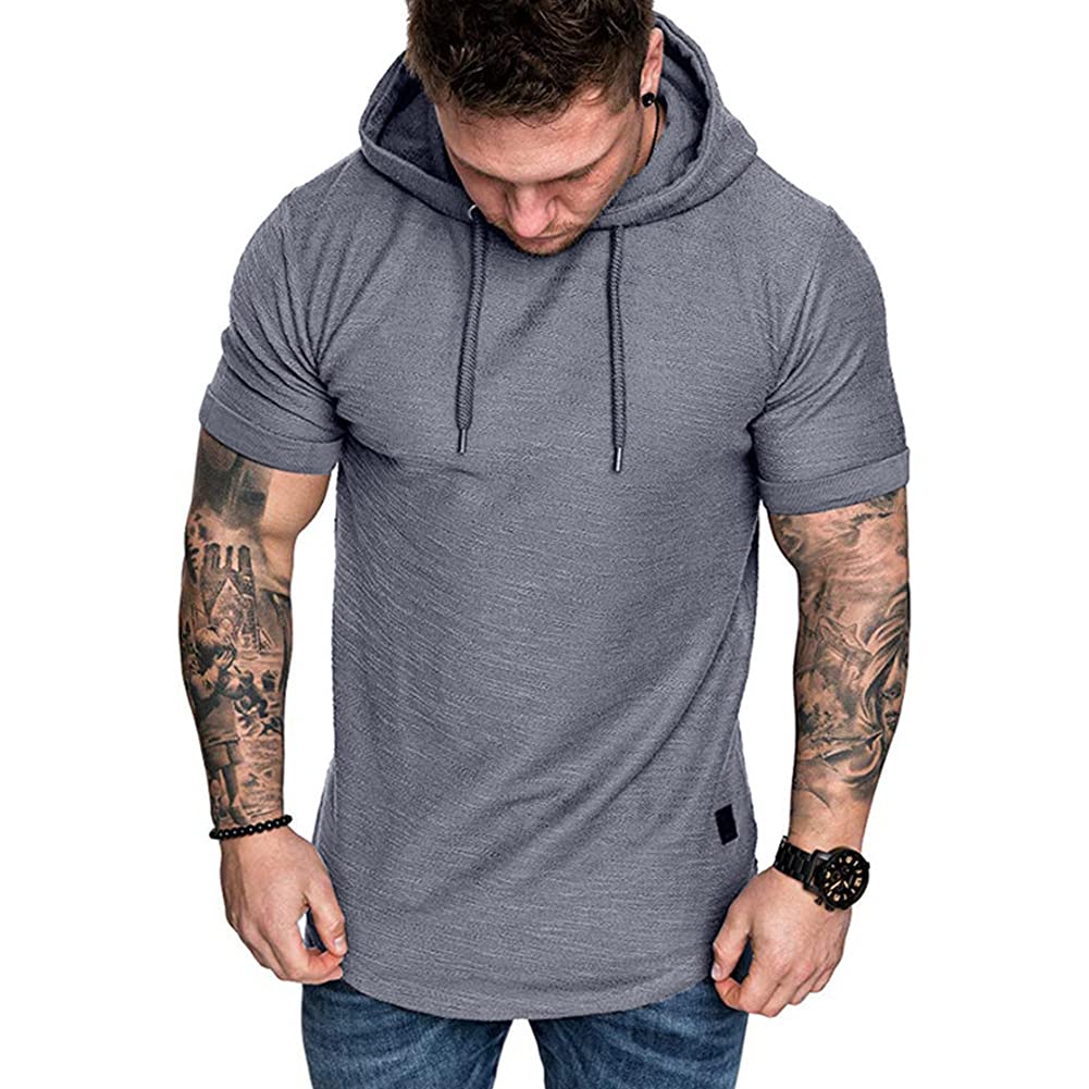 Wowcarbazole Men's Gym Hoodies Workout Sweatshirts Short Sleeve Athletic Muscle T-Shirts Pullover