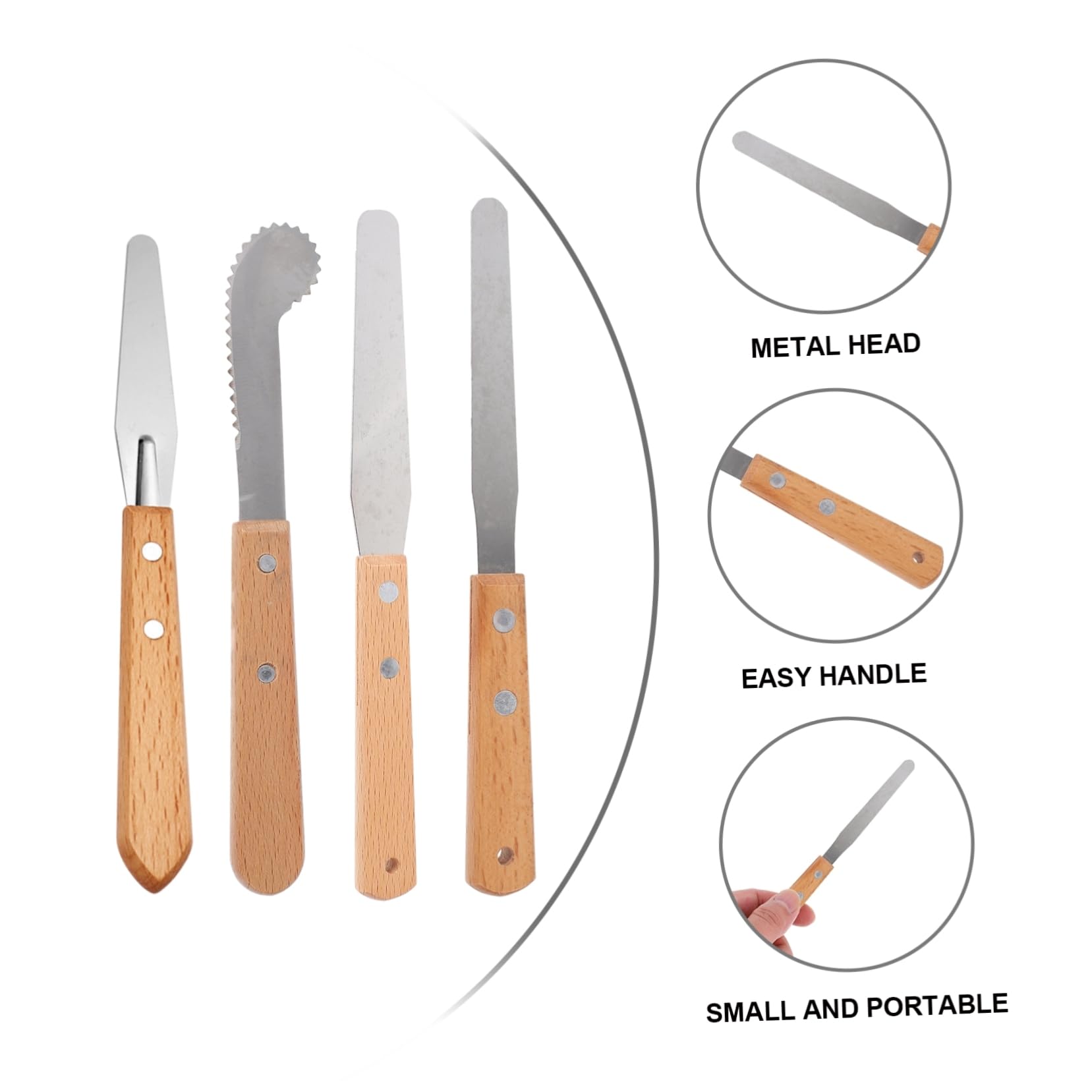 Lurrose 3 Ensembles Couteau À Graver Poterie Sculpture Outil Spatule À Plâtre Coupeur Fraise pour Sculpter Palettiseur Manche Bois Palettiseur pour Argile Acier Inoxydable 4 Pièces * 3