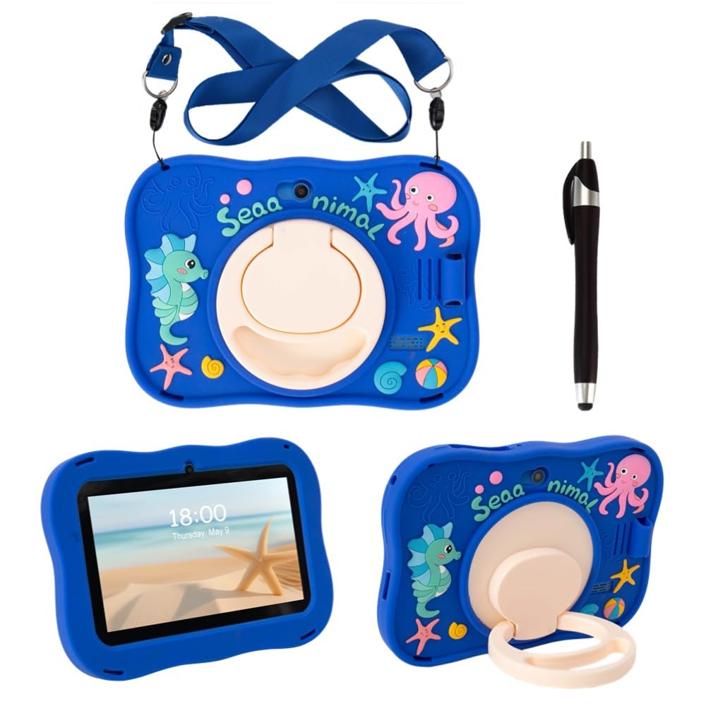 7-inch 3D Case for YUNTAB Q88/Haehne 7/Dragon Touch Y88X Plus Y88X Pro/ZONKO 7/Contixo 7/LAMZIEN 7/Dasuy 7/CARRVAS 7/Pritom 7/Veidoo 7 Kids Tablet (Blue)