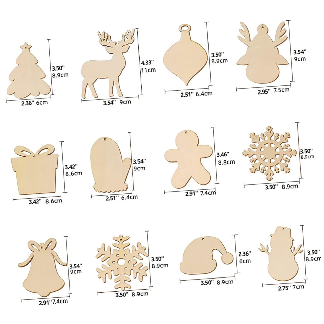 BESTonZON 3ensembles Décoration De Noël Lot De Pendentifs Bois à Peindre Pour Sapin Ornements De Noël Personnalisables Accessoires De Création Artisanale Pendentifs Vides