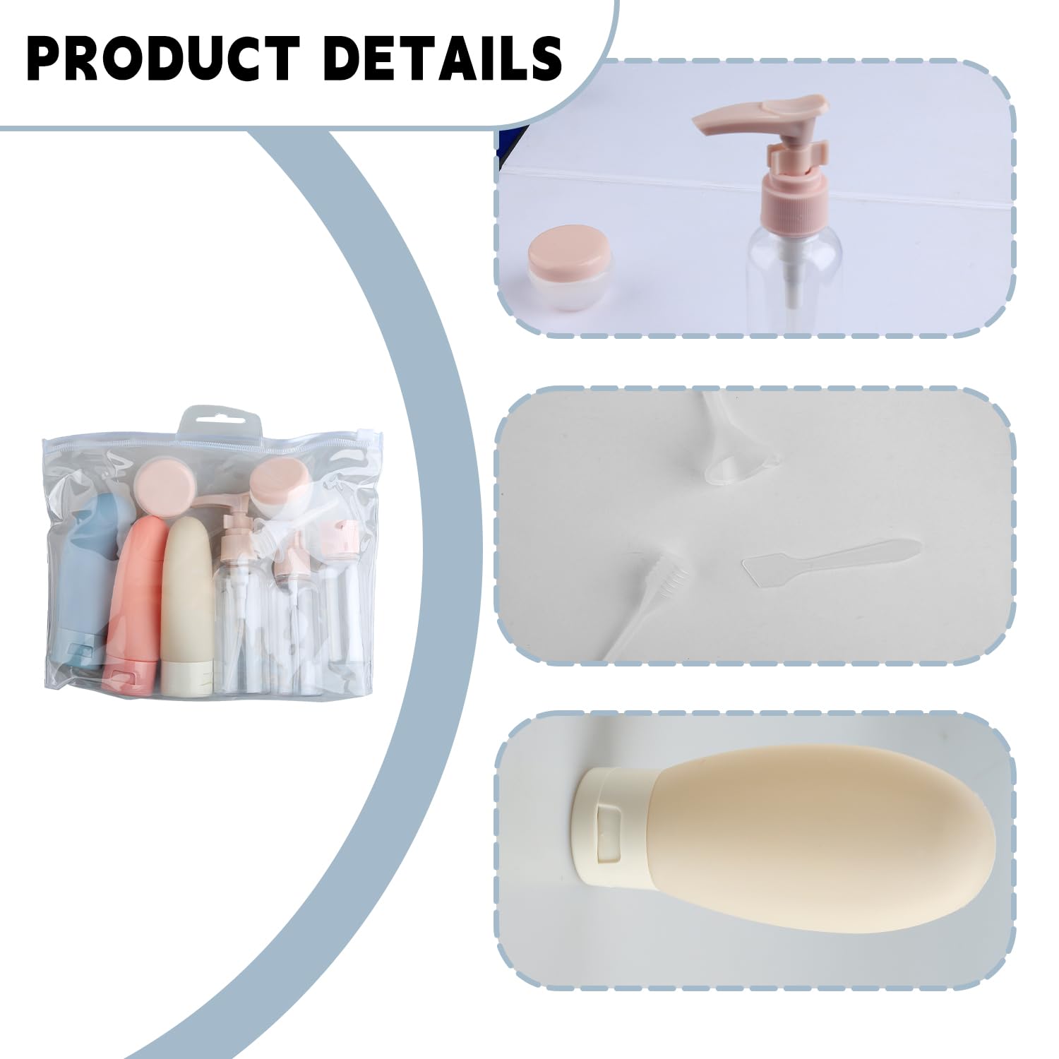 Bojueshaw 11pcs Leakproof Silicone Travel Bottles Set,Refillable Containers with Cosmetic Jars & Clear Toiletry Bag for Shampoo,Lotion,Conditioner(Pink) - Image 3