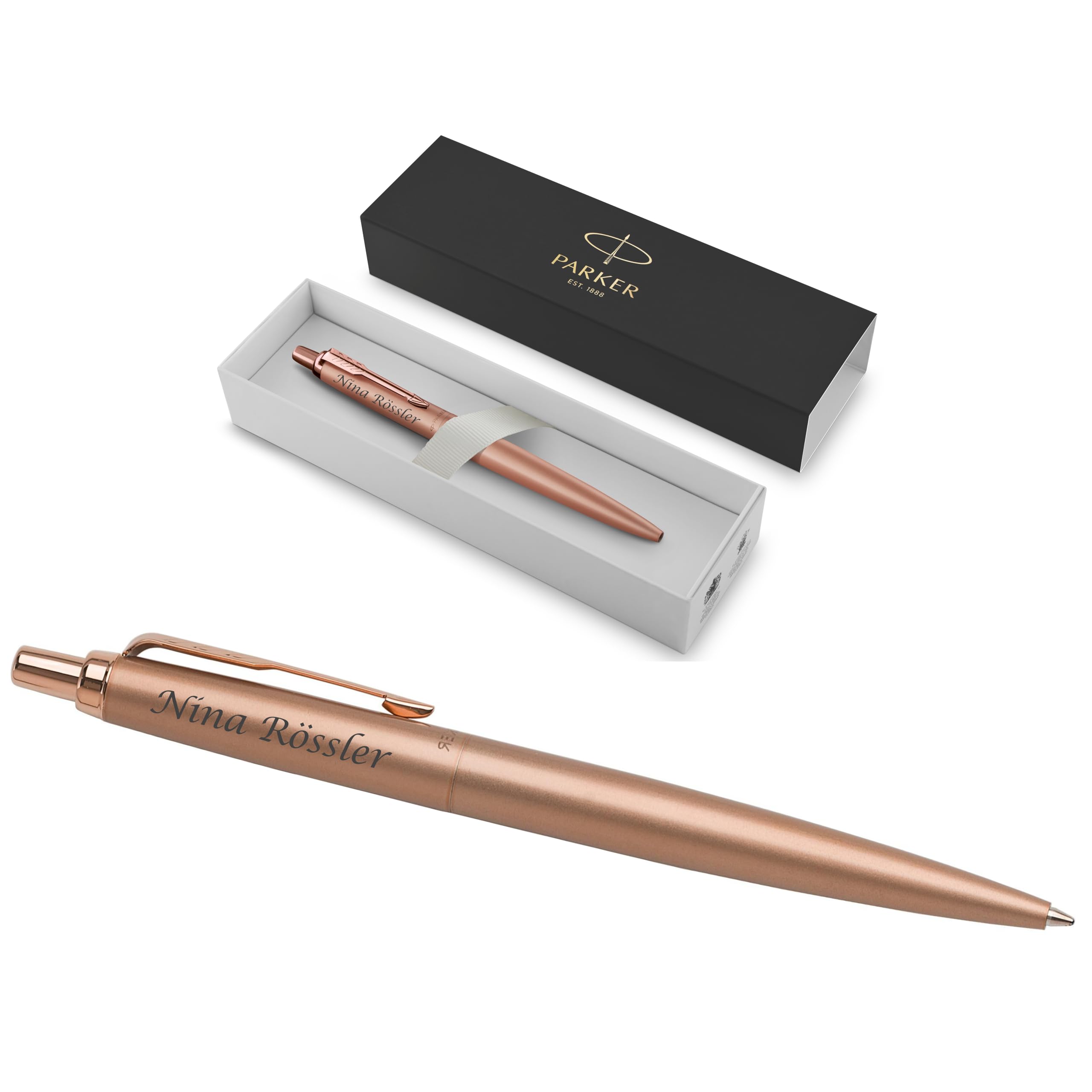 PARKER Jotter XL Monochrome Pen with Engraving, Premium Ballpoint Pen, Gift Box, Blue Ink, Elegant, Personalised Gift, Names, Engravings, Birthdays, High Quality, Rose Gold