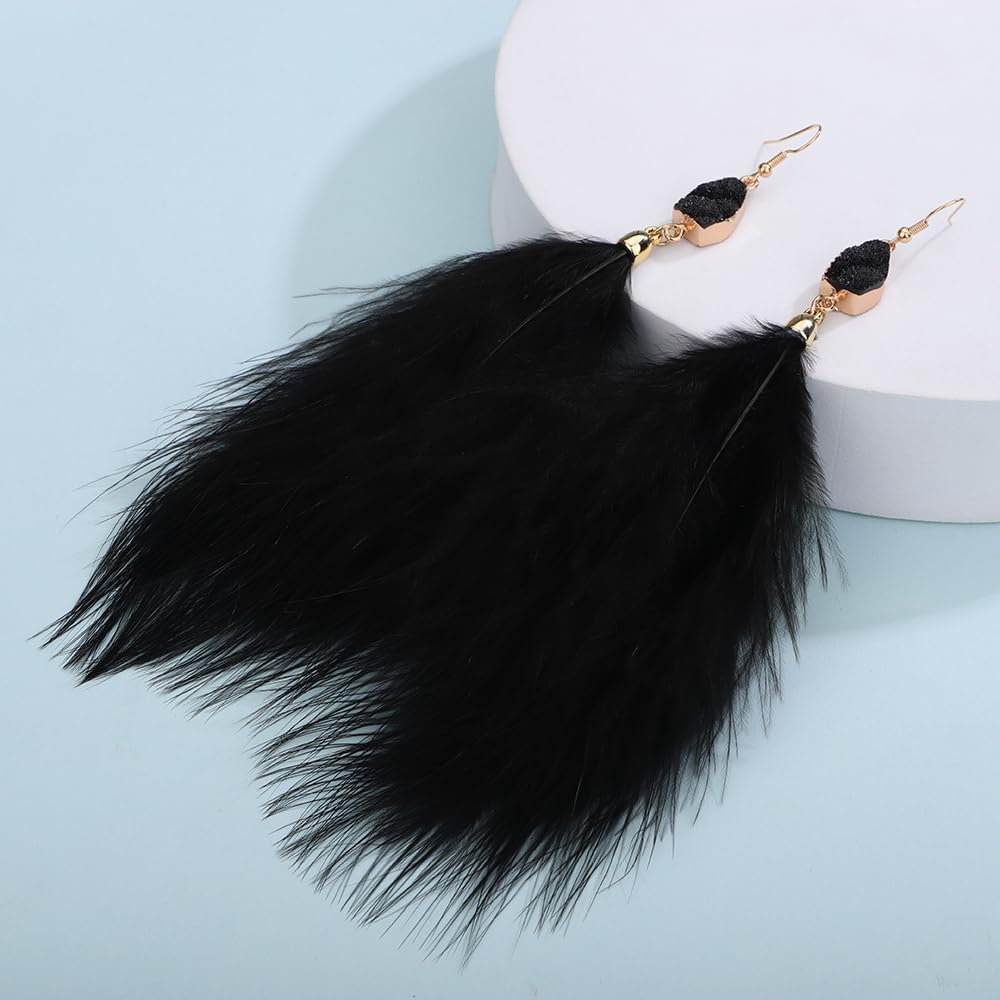 Octwine Boho Feather Earring Long Dangle Earring Feather Tassel Dangle Earrings Vintage Earrings Shiny Bar Party Earrings for Women - Image 6