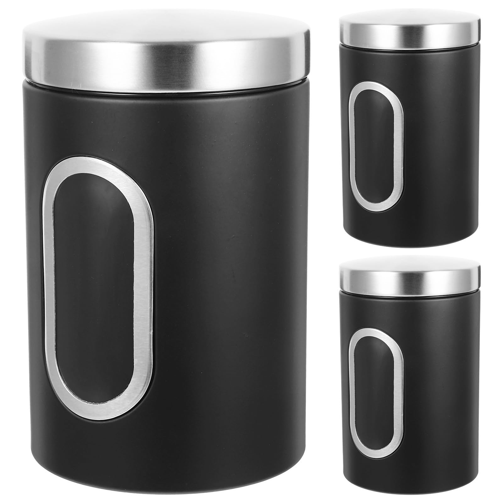 INOOMP Set di 3 Barattoli per Caffè e Tè in Acciaio Inossidabile Finestra Trasparente e Chiusura Ermetica per Conservare Alimenti in Cucina su Piano o Armadietto