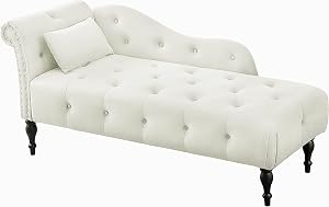 60-Inch Velvet Chaise Lounge Indoor with Nailhead Trim and Pillow
