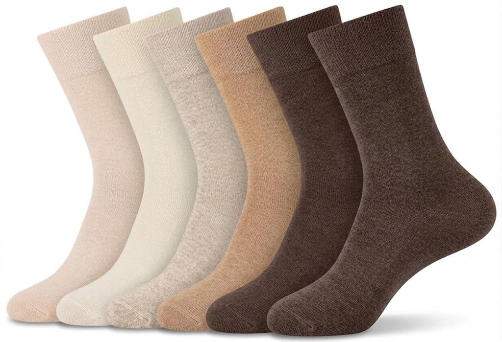 ZRWASKA® Diabetic Socks For Women Honey Wide Comb top soft cuff Ankle Oedema friendly Non-Elastic for Swollen feet Legs Circulatory Neuropathy Sock 6 Pack Size 4-7 (Off White And Browns (6 Pairs))
