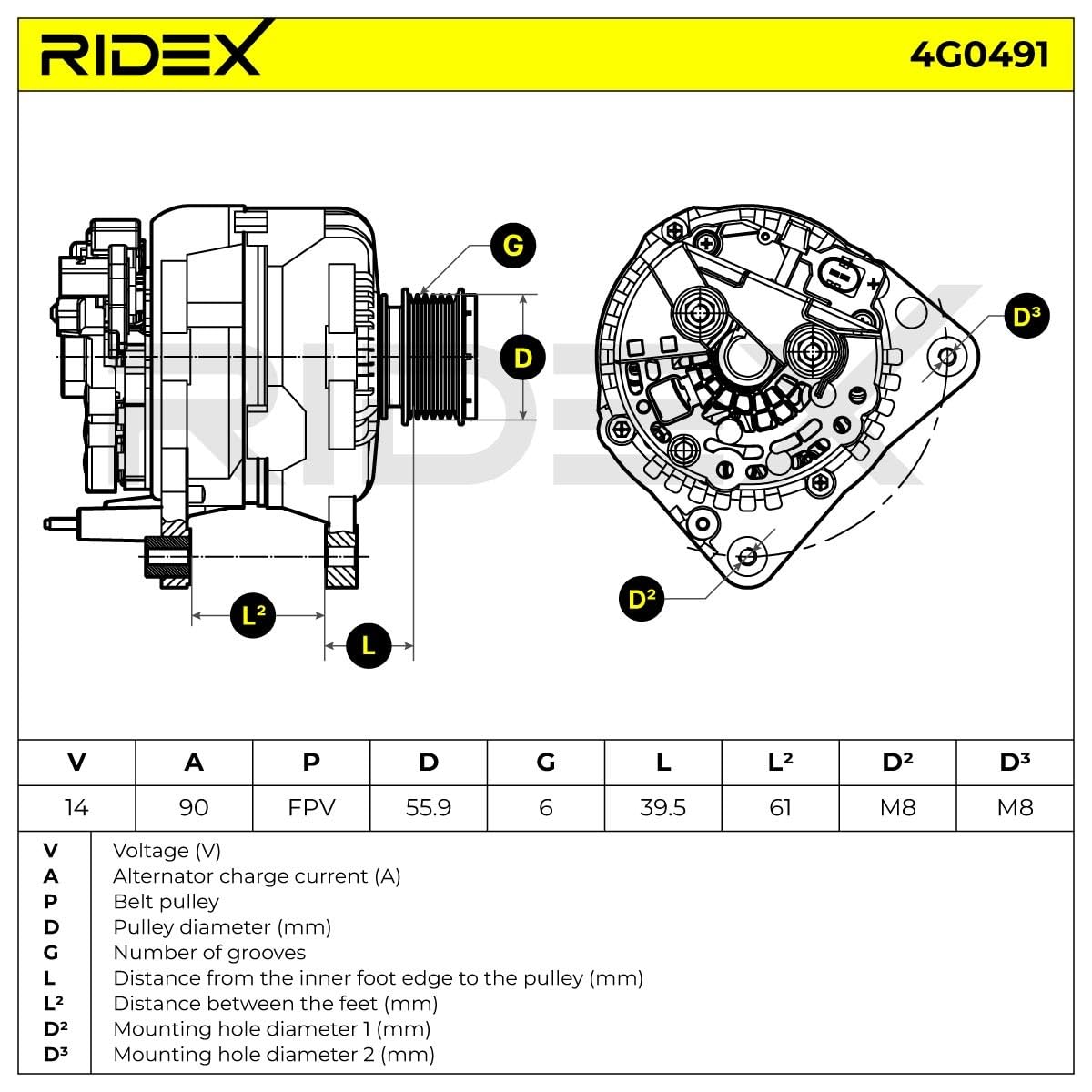 RIDEX 4G0491 Alternatore Compatibilità con VW Golf 4 Hatchback 1J1