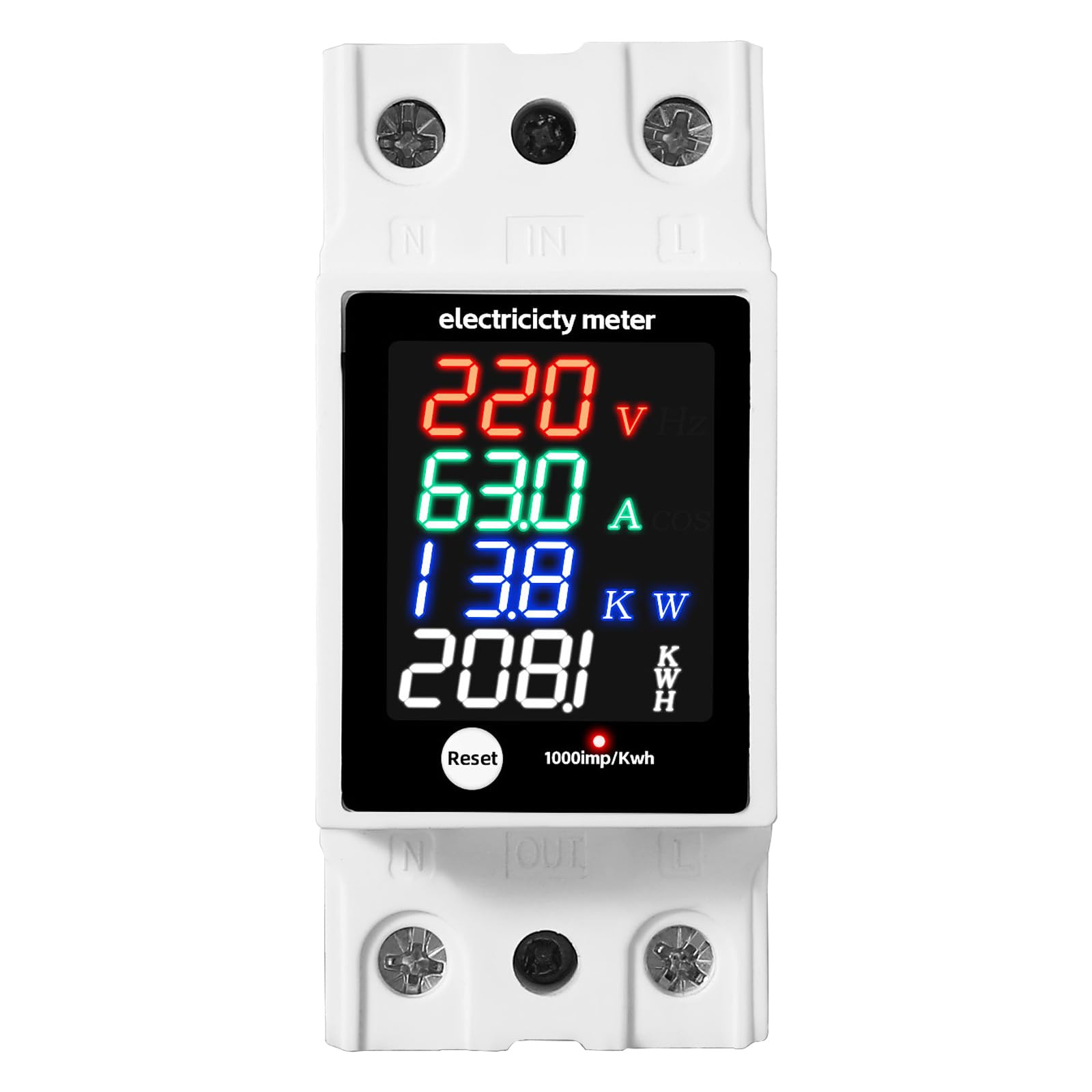 Multifunctional DIN Energy Meter Immediate Power Consumption Tracking LED Display Easy on Install for House Multiplefunction Energy Monitors Electric Current