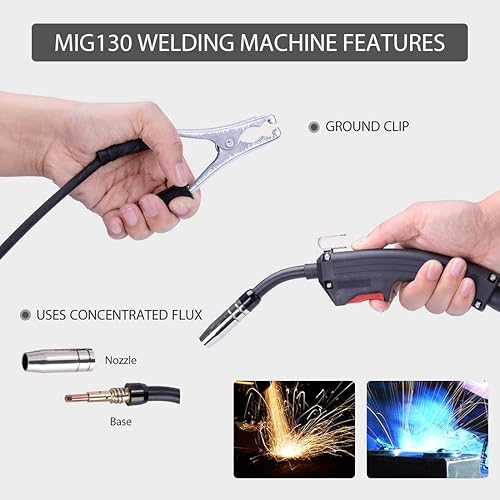 Miniatura 5 de VIVOHOME MIG Welder 130 Flux Core Wire Máquina de soldadura de alimentación automática portátil sin gas 110V DIY Soldador casero con máscara gratis