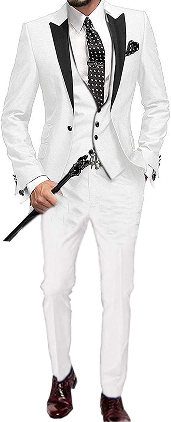 Slim Fit Business Mens Suit 3 Piece Formal Blazer Tux Vest & Trousers Tuxedos