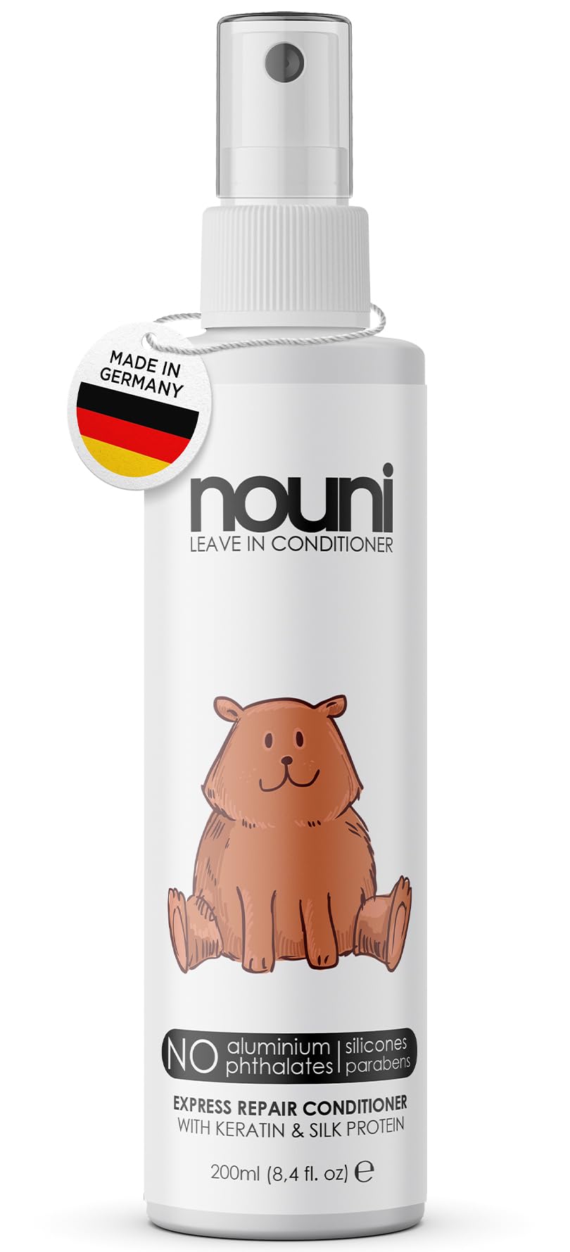 leave-in conditioner for children | Detangler: Anti-frizz formula + no rinsing | WITHOUT silicones, parabens, aluminum | keratin & silk protein for split ends, hair breakage, knots | 200ml | nouni