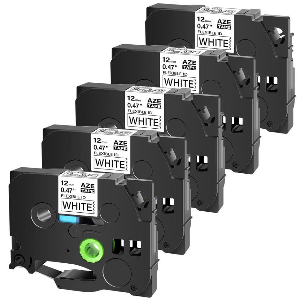 Nastro di laminazione ID flessibile da 5 pezzi 6mm 9mm 12mm 18mm 24mm compatibile con TZe-FX211 TZe-221 TZe-231 TZe-241 TZe-251 nero su bianco per stampanti di etichette