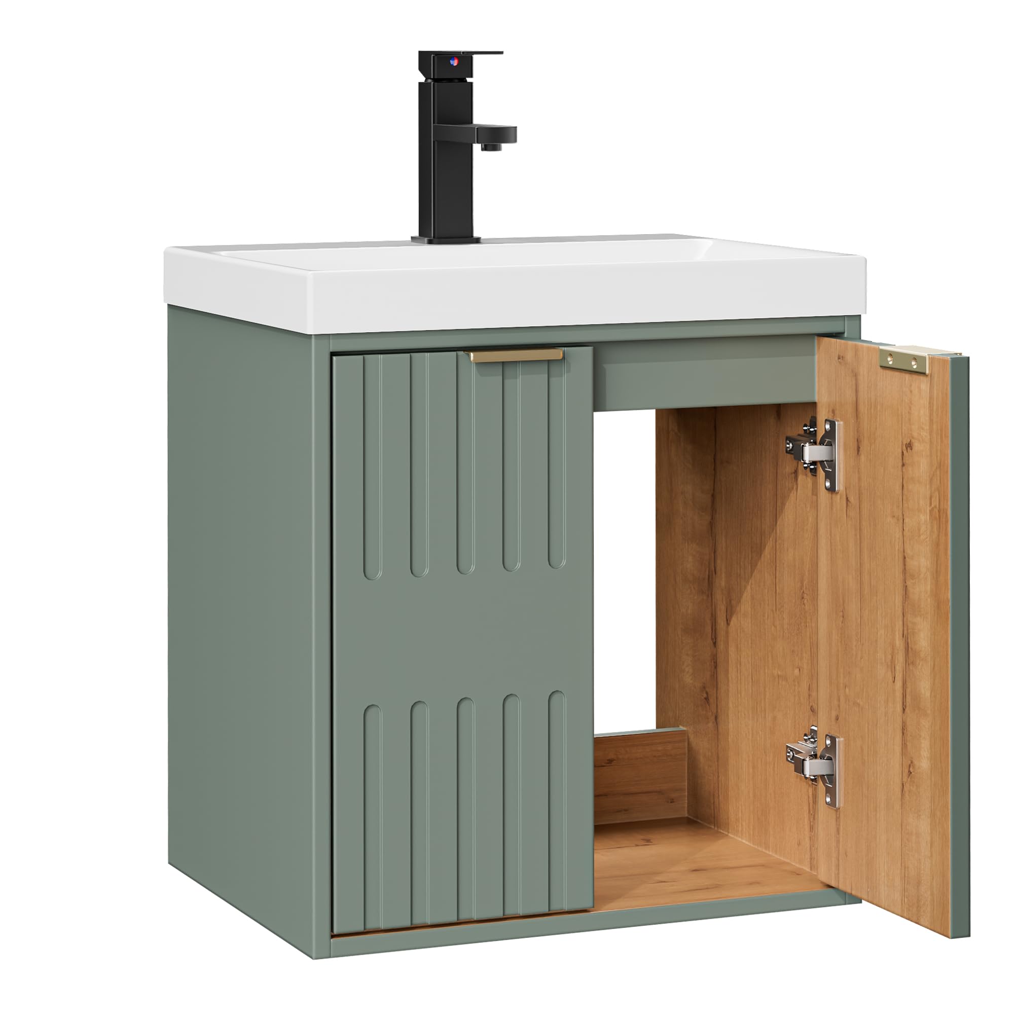 UEV Meuble de Salle de Bain Suspendu avec Vasque - Armoire sous-Lavabo 2 Portes Finition Bois - Gain de Place & Entretien Facile, Idéal pour Petites Salles de Bain et WC 50 x 38 x 55 cm, Vert