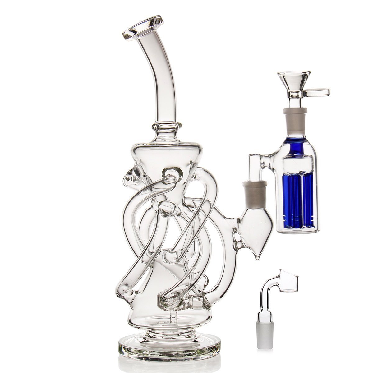 Bong in vetro, piccolo, con filtraggio e ricircolo, da 14,4 mm, con 2 tipi di accessori, per un duplice utilizzo