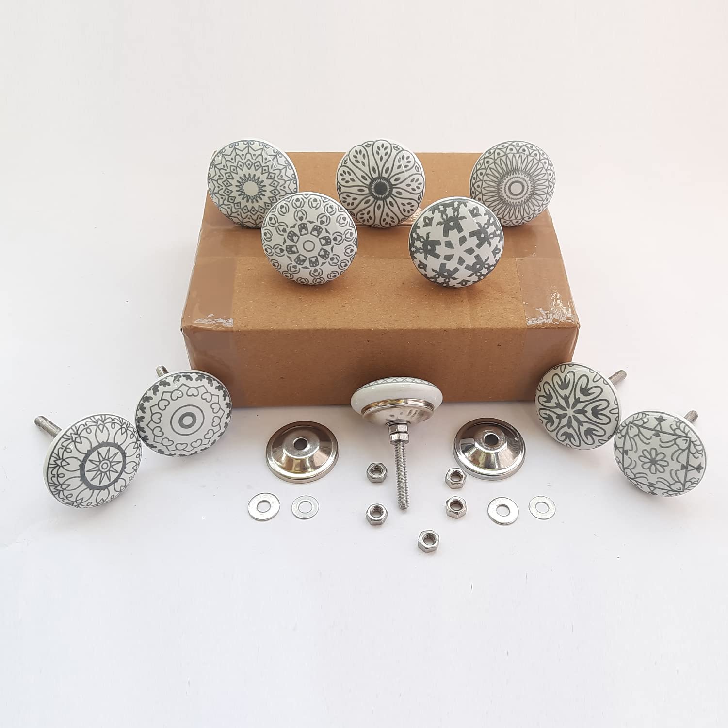 Royal Kraft Vintage Grey Printed Ceramic Pull Knobs for Kitchen Cabinet Door & Drawer, Wardrobe - Image 2