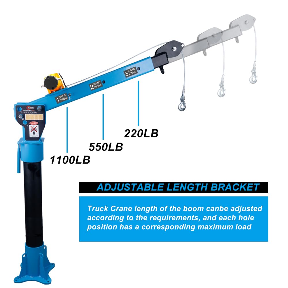 Pismire Gru a braccio pieghevole da 500 kg con verricello elettrico da 1590 kg, 12 V - Rotazione a 360°, telecomando doppio (a infrarossi + cablato), in acciaio verniciato per pickup, blu