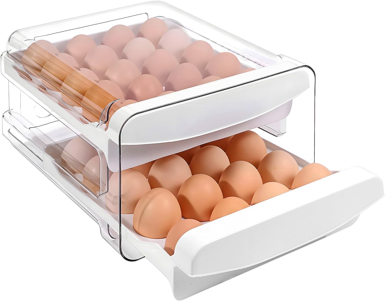 Excefore Egg Holder for Refrigerator, 40 Capacity Egg Storage Container, Clear Stackable Egg Container, 2 Drawers Layer Egg Fresh Storage Box, Plastic Egg Organizer Egg Tray for Fridge Home Kitchen