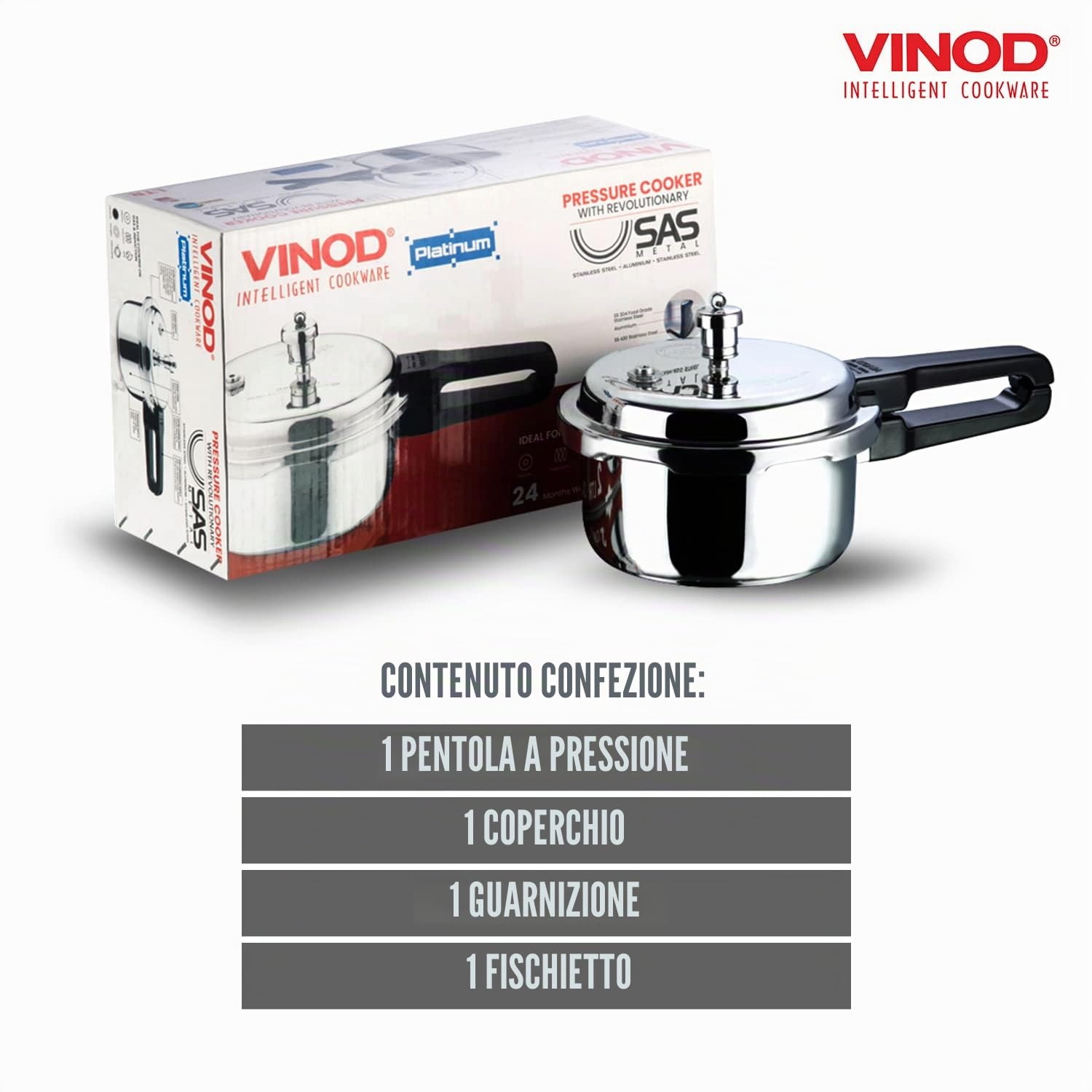 Vinod Pentola a pressione in acciaio inox, coperchio esterno, 2 litri, per cucina di casa | Pentole con fondo a sandwich a induzione; ideale per cucina indiana, zuppe, riso e ricette di quinoa
