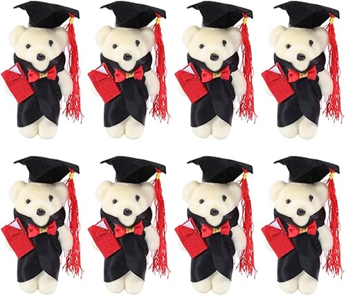NUOBESTY Muñecas de oso miniatura de graduación de 4.7 in, osos de peluche, ramo de flores, recuerdos de decoración para ceremonias de graduación, 8