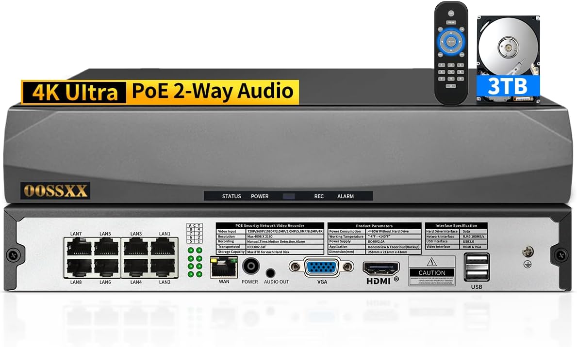 4K 8-Channel Wired POE NVR Network Video Recorder Video Surveillance NVR