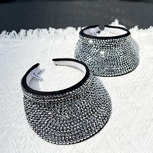 Kejea 2 Pack Shiny Rhinestones Sun Visors Hats Women Men Clip On Visor Hat Crystal Studded Outdoor Sports Golf Travel Caps Sliver thumb #4