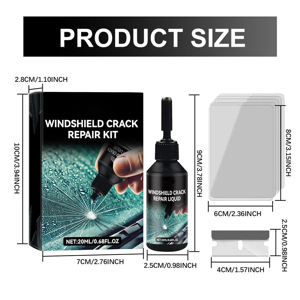 Kit Reparation Pare Brise, Liquide De Colle De Réparation De Vitres De Voiture, Kit de Réparation de Fissures de Pare-Bris, Windscreen Glue pour Verre Fissures, Toile D'araignée, étoile, Entaille - 3
