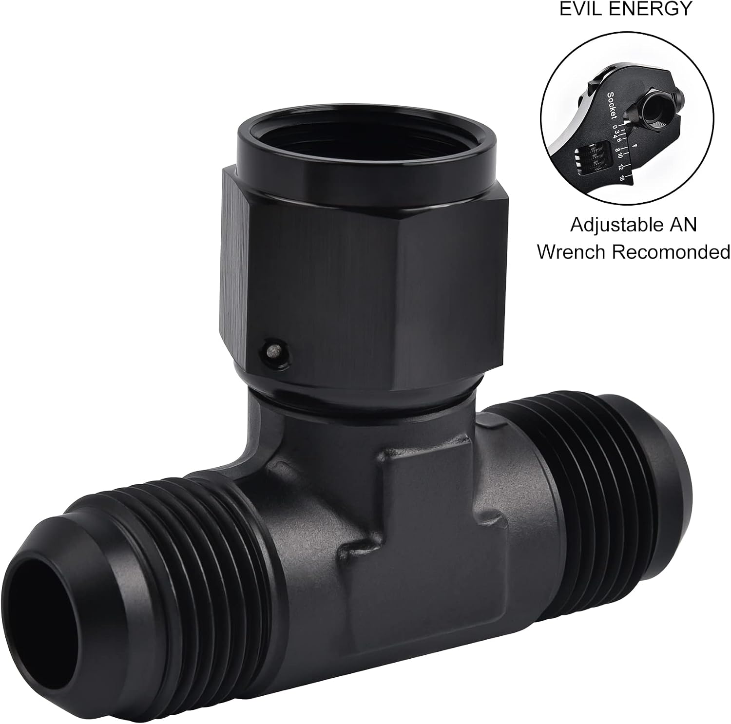 EVIL ENERGY 10AN Male Tee Fitting Adaptor with AN10 Female Swivel on Side Black